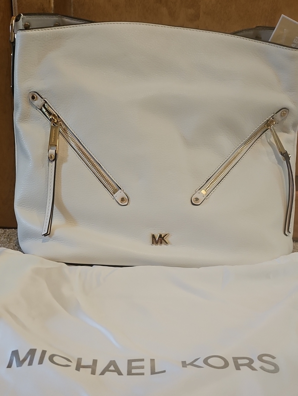 Michael Kors White Leather Tote with Gold Accents